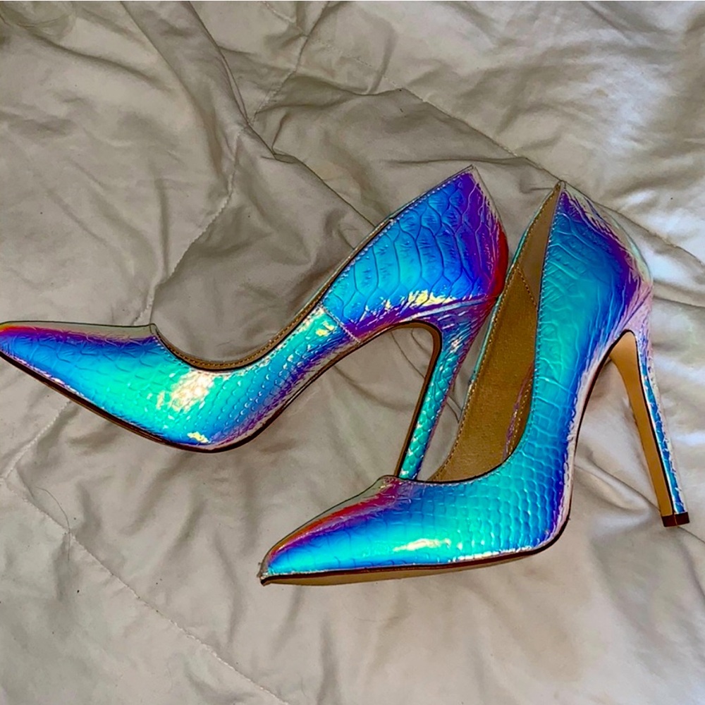 Iridescent Snake Skin Pumps. Worn once. Slight damage to front left toe.